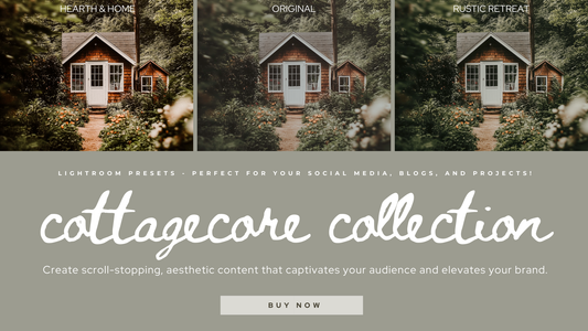 Cottagecore Lightroom Presets, create scroll stopping aesthetic content that captivates your audience and improves your branding. Perfect for photographers, bloggers, social media and graphic designers.