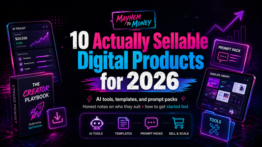 10 actually sellable digital products for 2026 including AI tools, templates, and prompt packs, with honest notes on who they suit and how to get started fast.