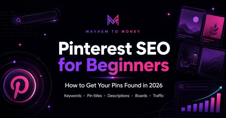 Pinterest SEO for beginners 2026 guide covering keywords, Pin titles, descriptions, boards and Pinterest traffic
