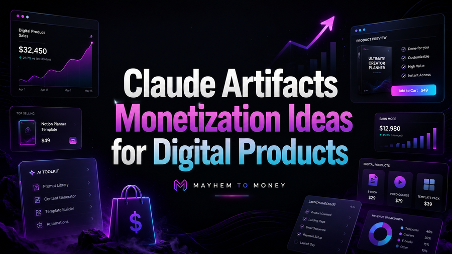 Claude Artifacts monetization ideas for digital product creators with AI tools, dashboards and product sales graphics