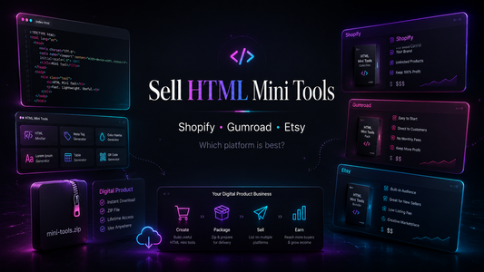 Shopify, Gumroad and Etsy comparison for selling HTML mini tools, Claude Artifacts and digital product downloads.