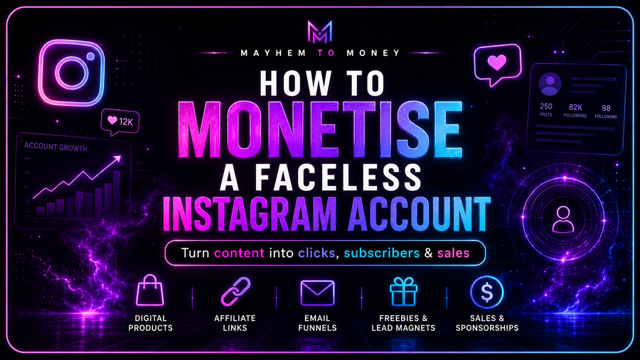 How to monetise a faceless Instagram account with digital products, affiliate links, email funnels and freebies