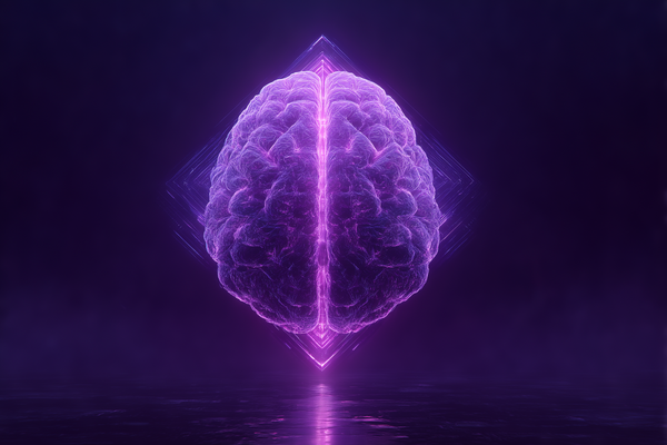 Neon purple brain graphic on dark purple background for a blog post about ADHD friendly content systems