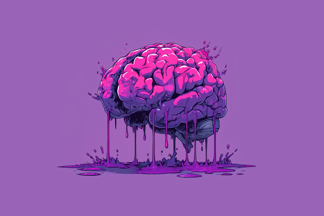 pink and purple ADHD brain graphic on purple background. adhd-creators-using-ai-one-offer-system-blog-image.jpg