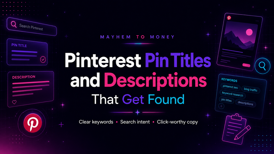 Pinterest Pin titles and descriptions guide for 2026 covering Pinterest SEO, keywords, search intent and Pin copywriting