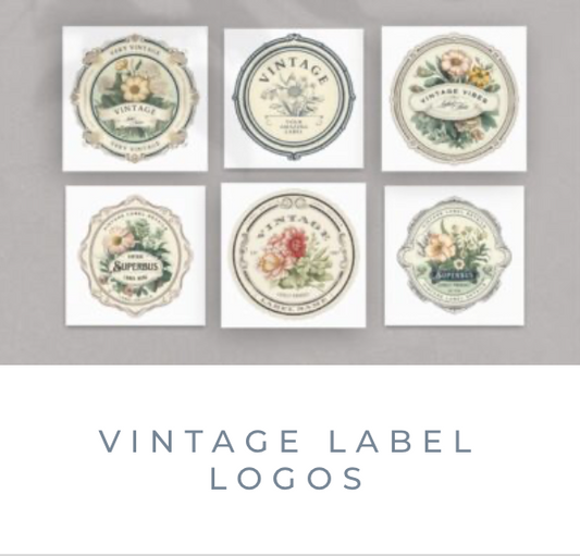 6 Vintage Label Logos – Editable in Canva